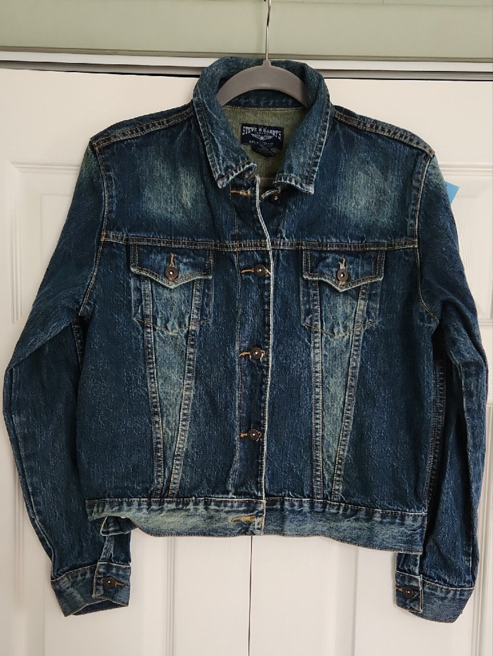 Vintage Steve & Barry's Dark Blue Distressed Denim Jacket